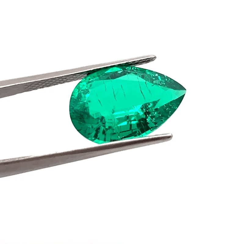 Lab Grown Green Emerald  8.32 Carats Pear